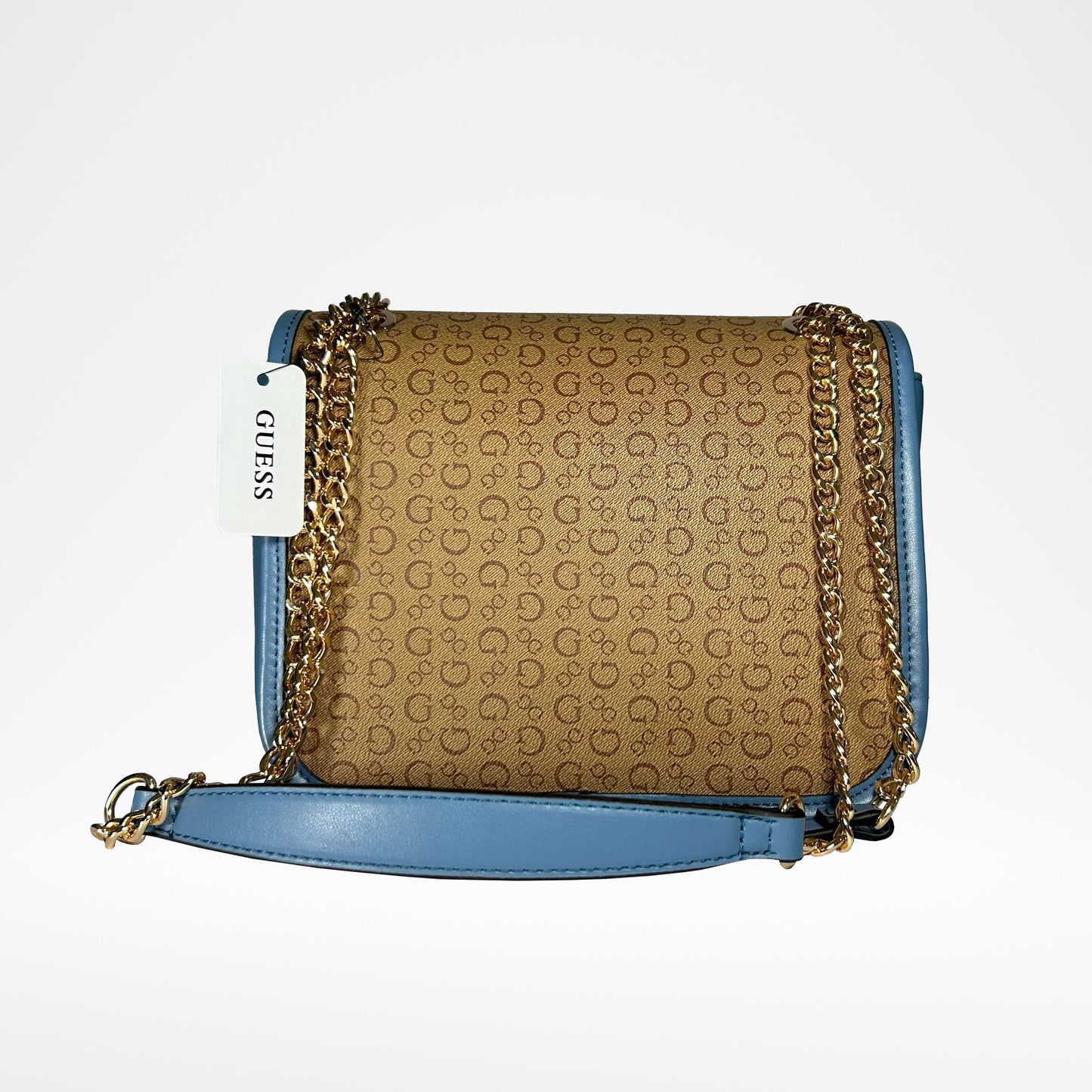 Bolsa Guess Crossbody con cadenas doradas dobles, azul