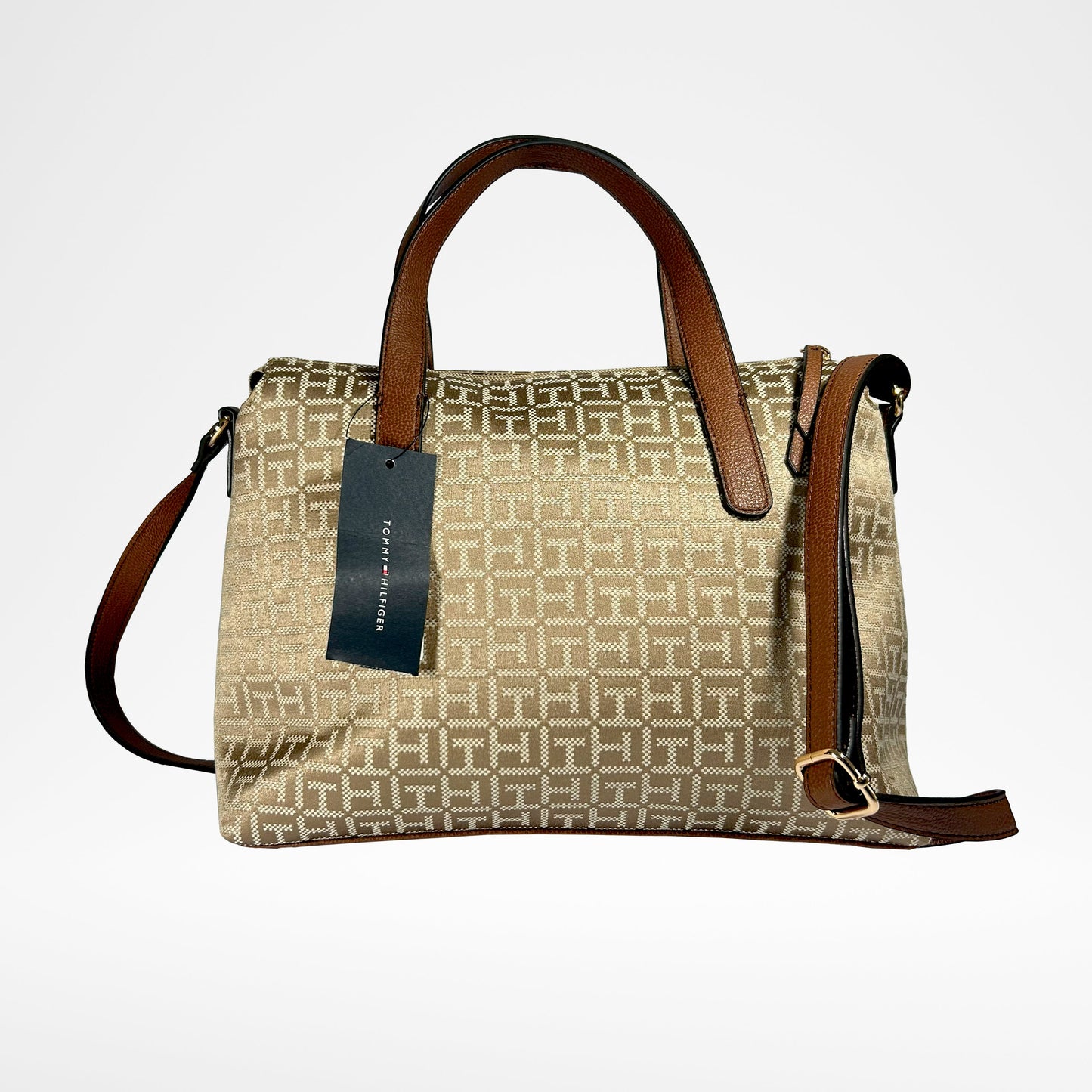 Bolsa Tommy Hilfiger marrón con herrajes dorados