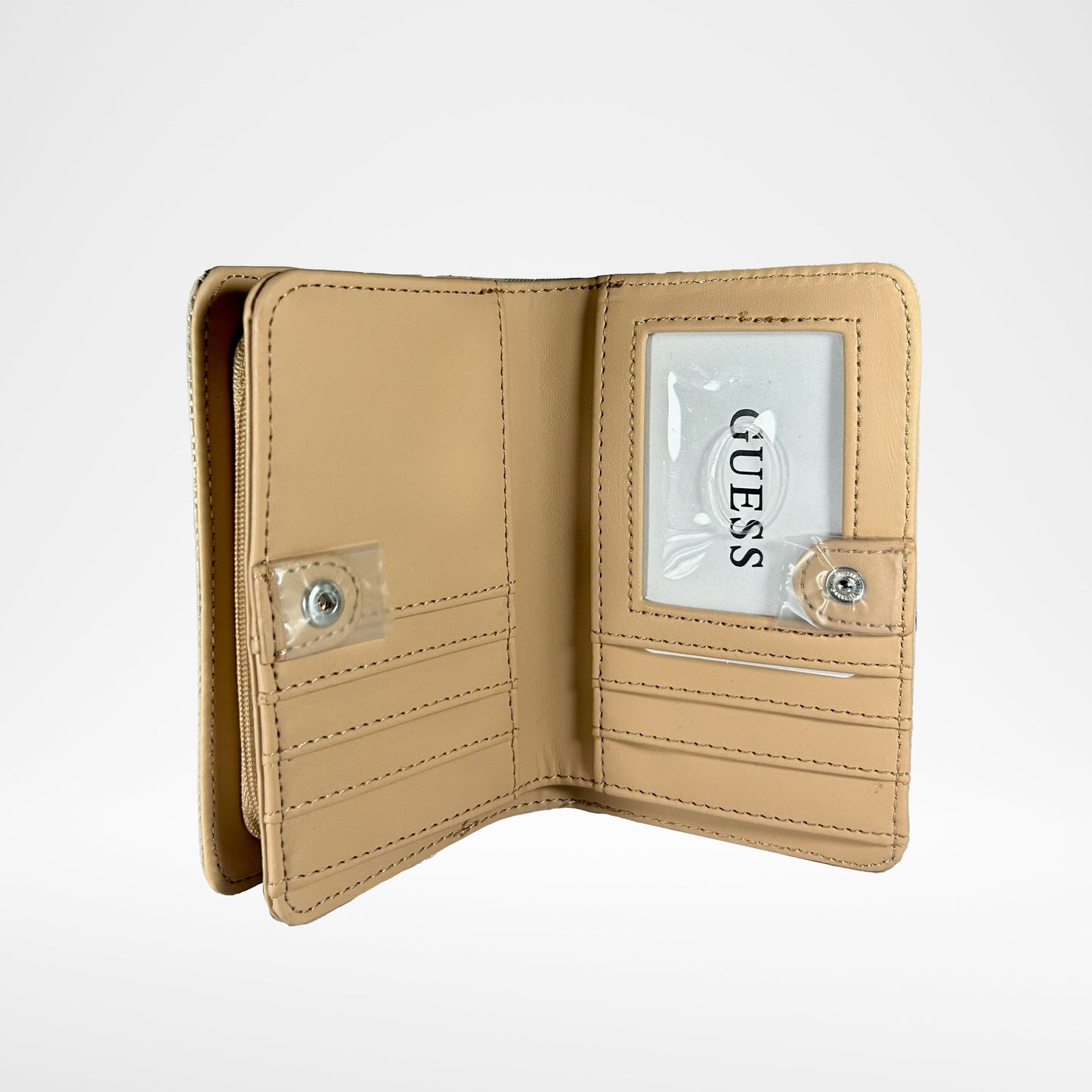 Cartera plegable GUESS Abbas con monograma color arena