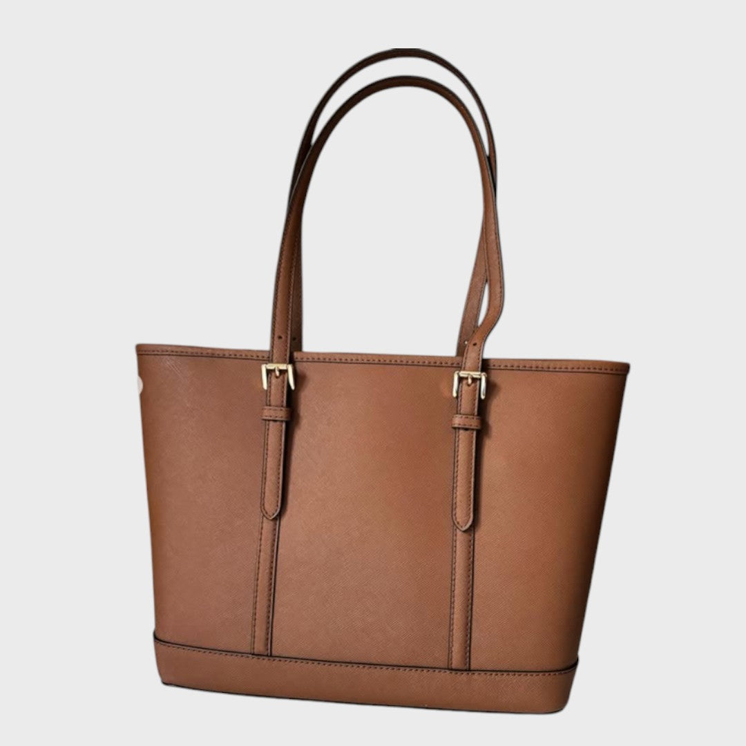Bolso tote Jet Set Travel de piel saffiano con cremallera superior Café , Michael Kors