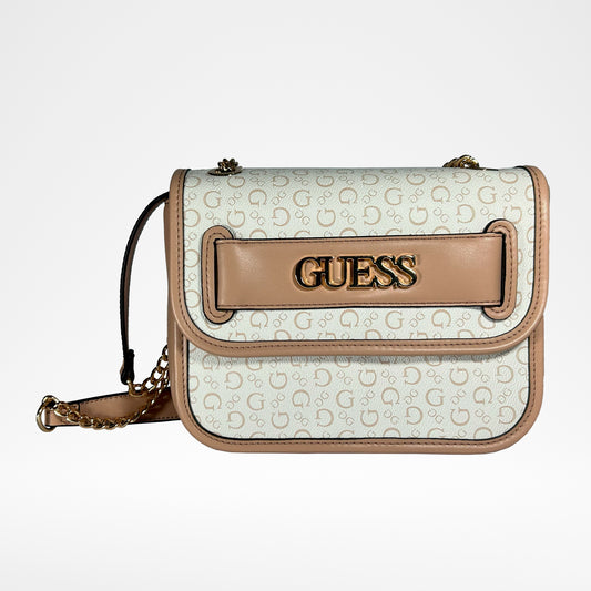 Bolsa Guess Crossbody con cadenas doradas dobles, beige