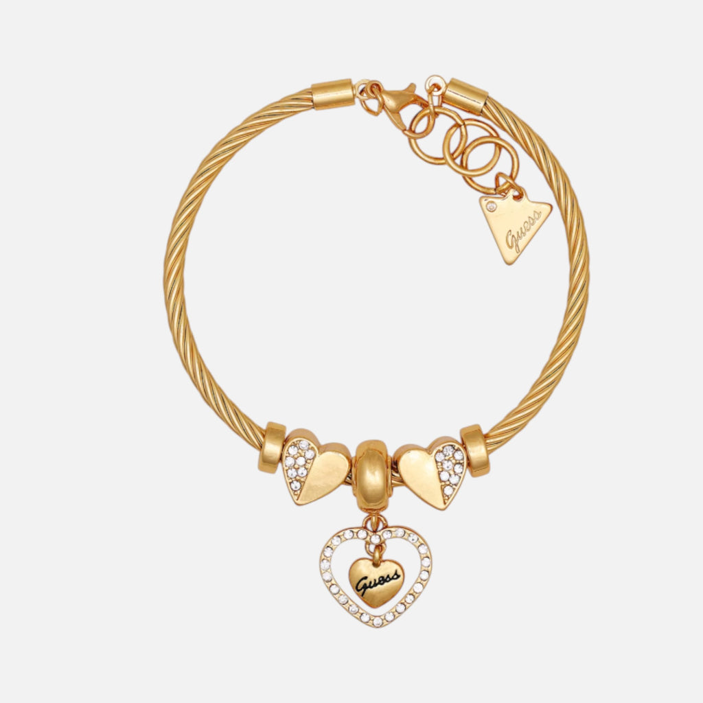 Pulsera con dije de corazón en tono dorado Guess