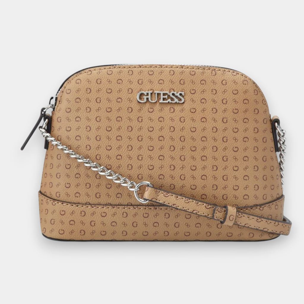 CROSSBODY PEQUEÑO GUESS CAFE CON MONOGRAMA DE LA MARCA