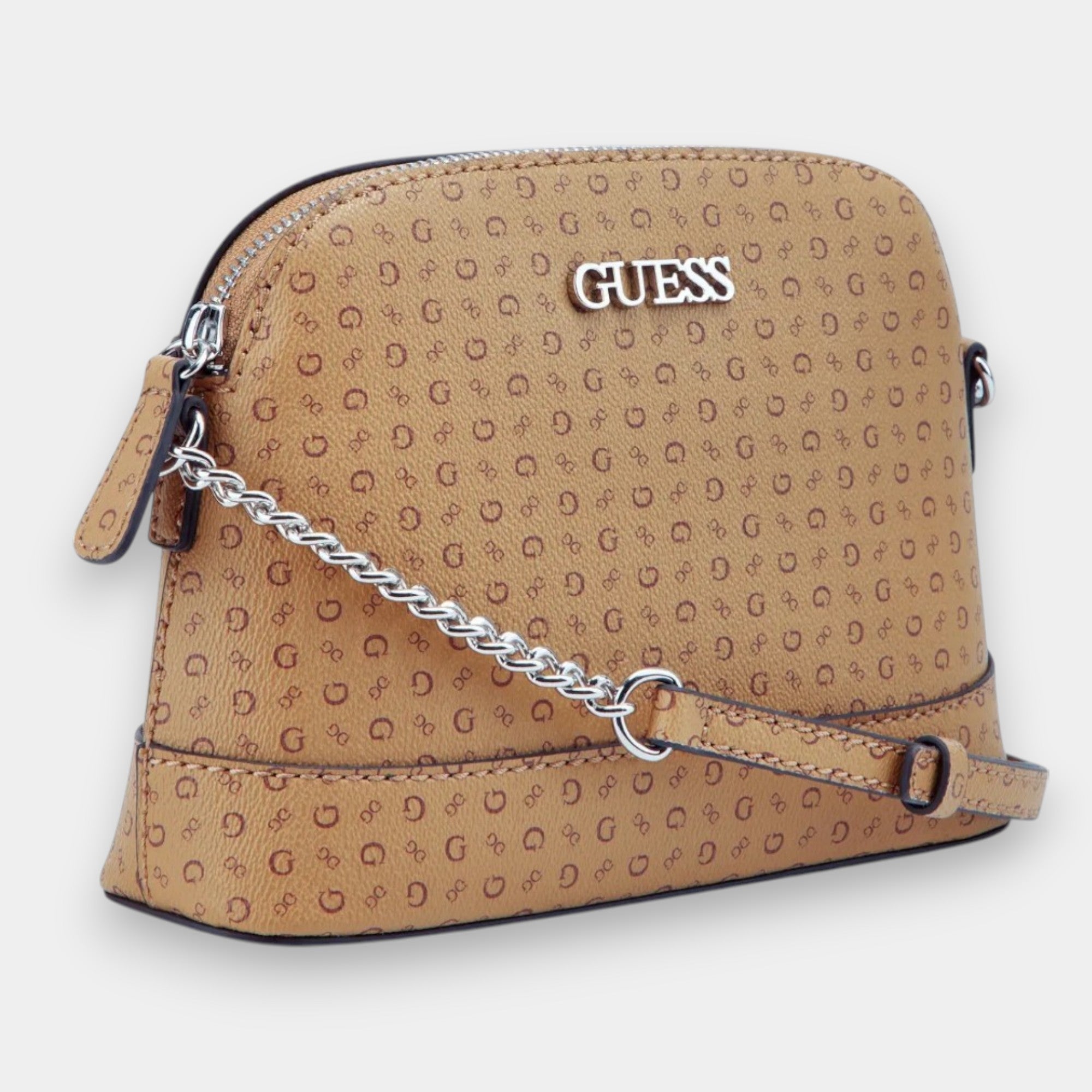 CROSSBODY PEQUEÑO GUESS CAFE CON MONOGRAMA DE LA MARCA