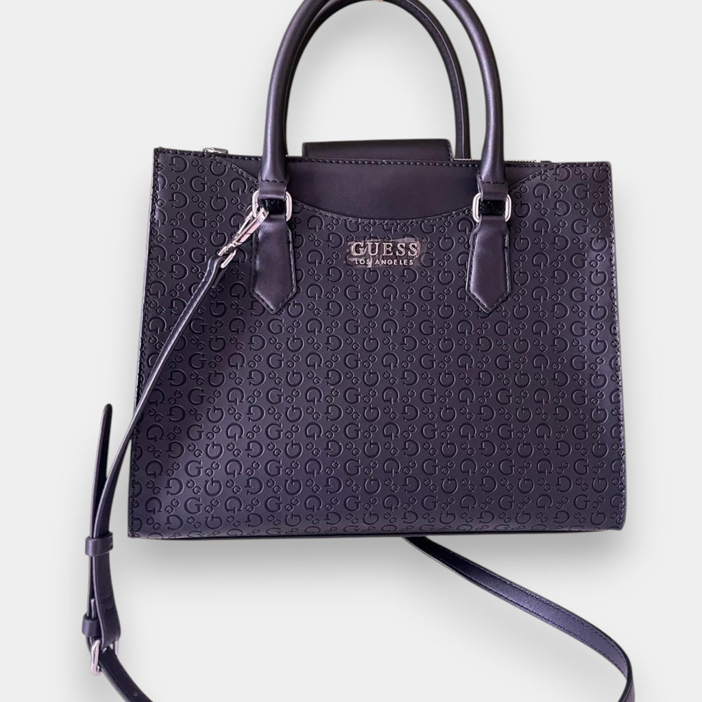 Bolso Satchel Guess negro con monograma
