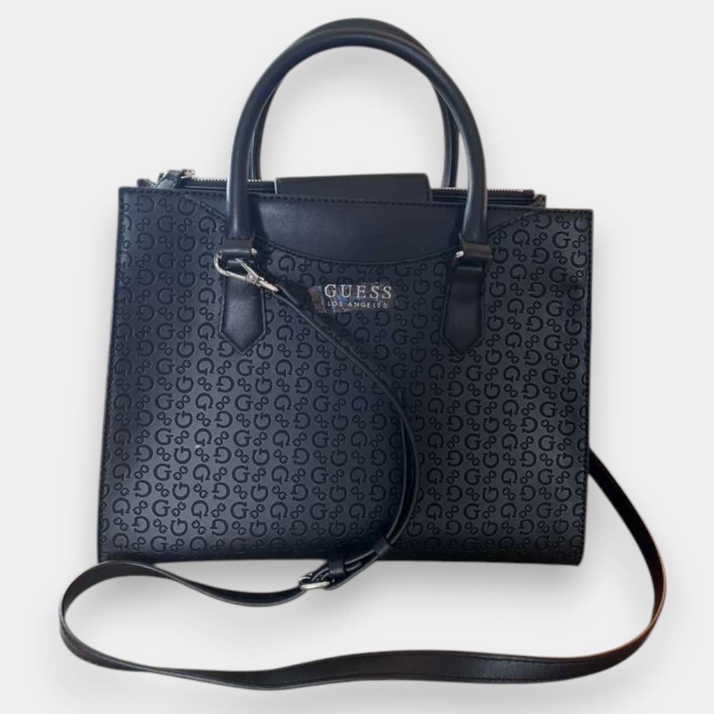 Bolso Satchel Guess negro con monograma