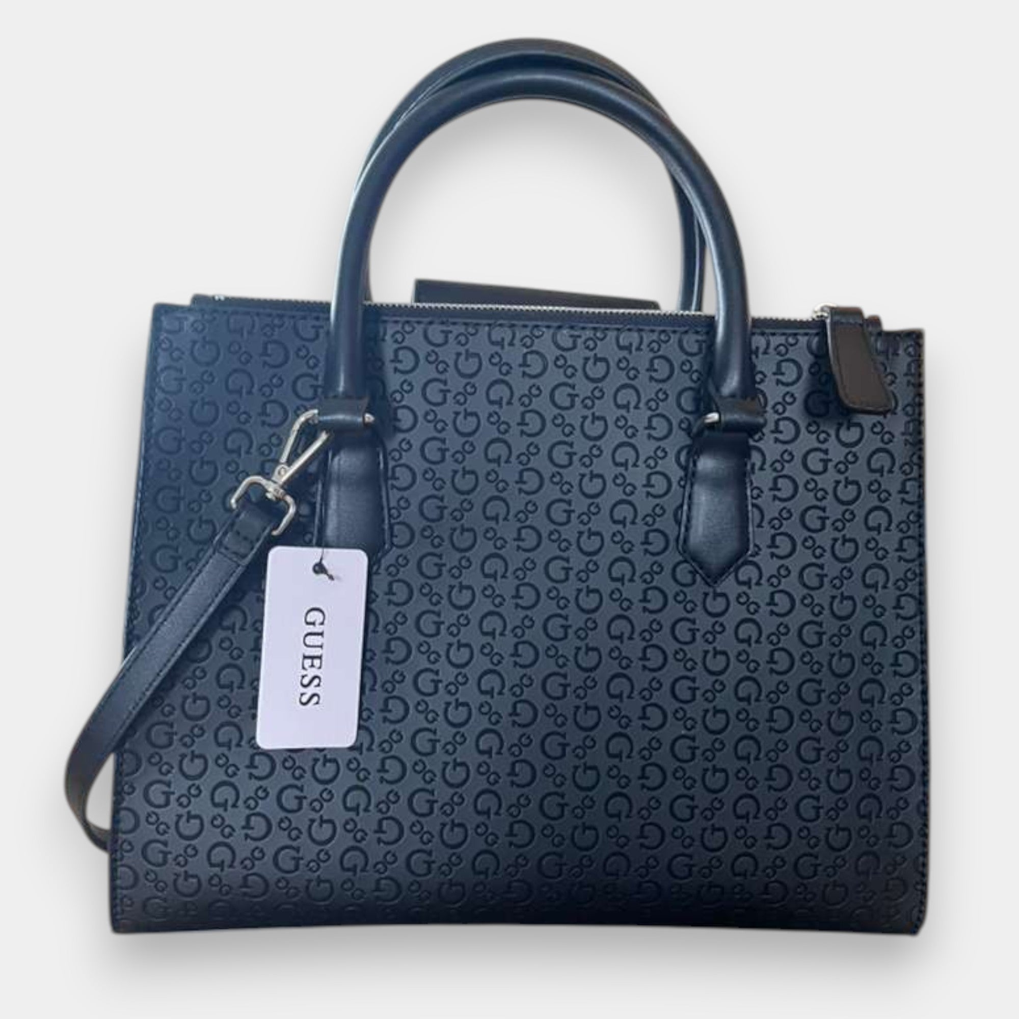 Bolso Satchel Guess negro con monograma