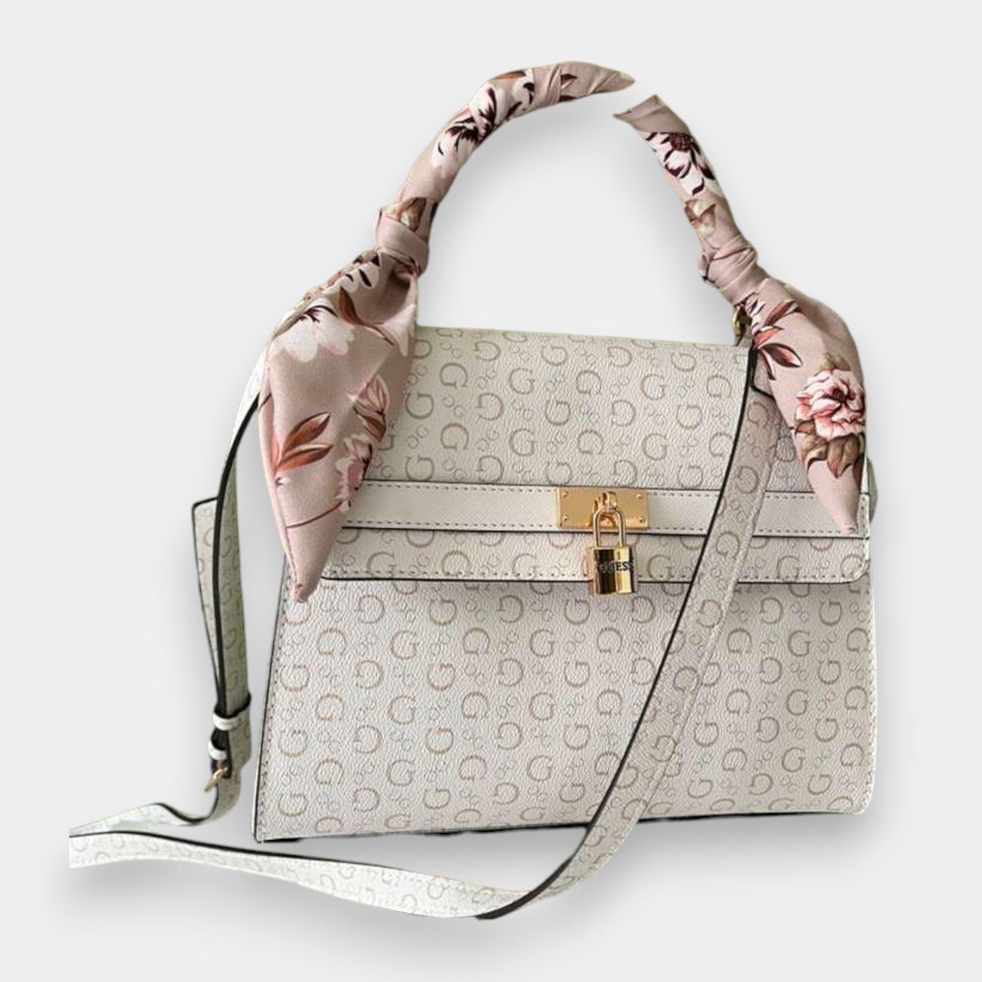 Bolso de mano Guess blanco con monograma