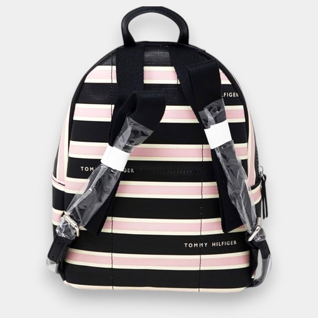 MOCHILA TOMMY HILFIGER NEGRO CON RAYAS ROSA