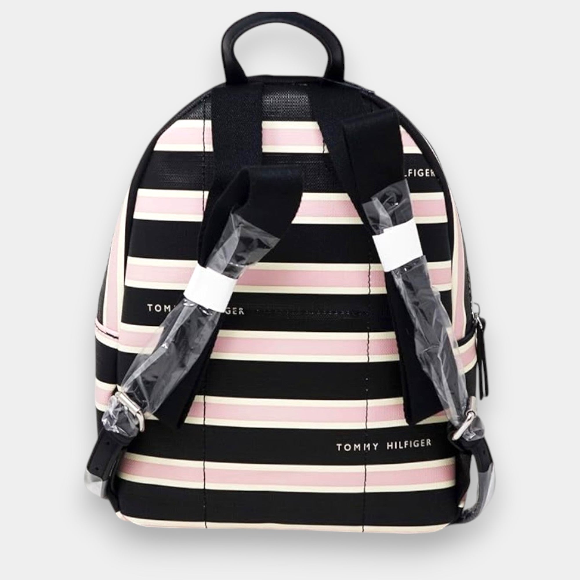 MOCHILA TOMMY HILFIGER NEGRO CON RAYAS ROSA