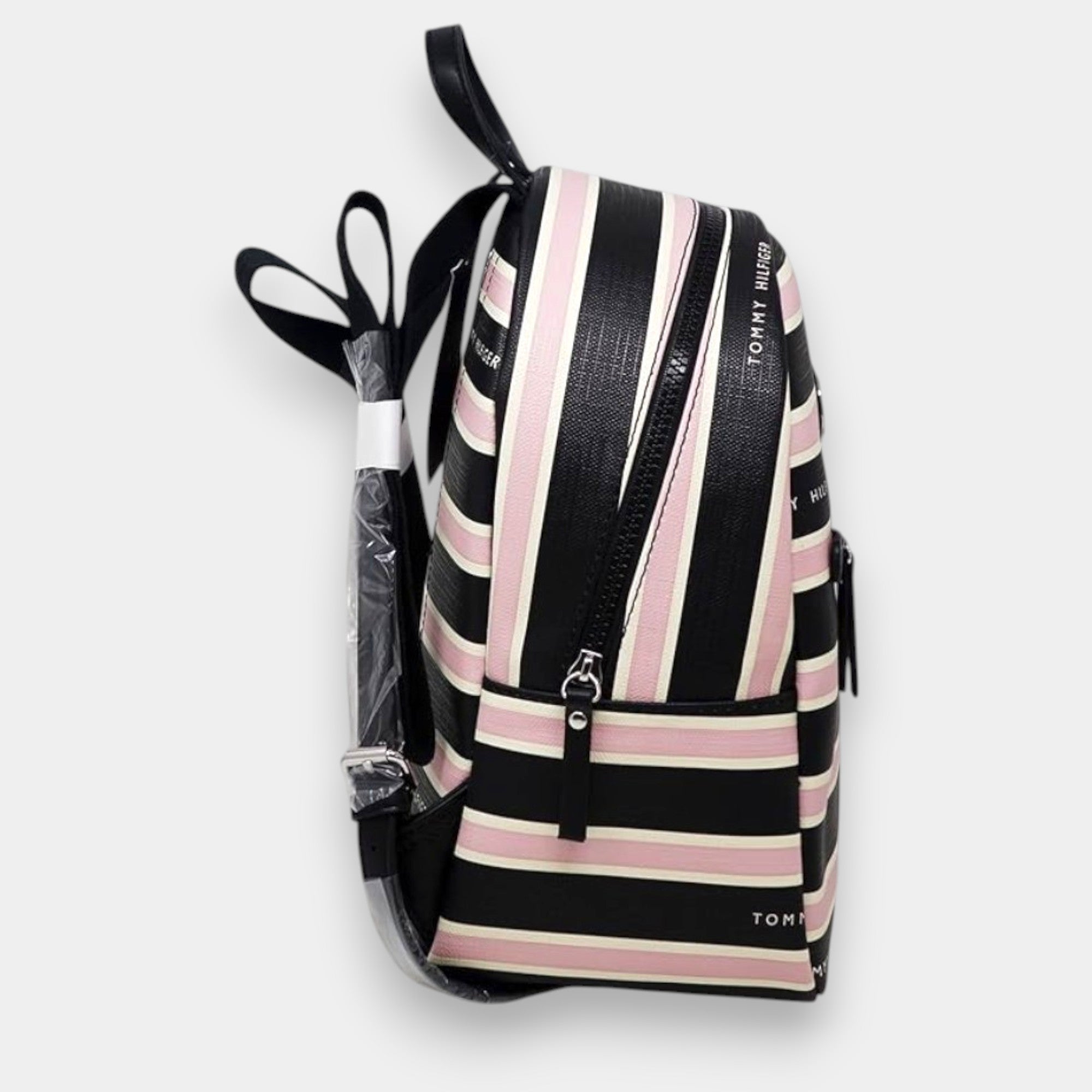 MOCHILA TOMMY HILFIGER NEGRO CON RAYAS ROSA