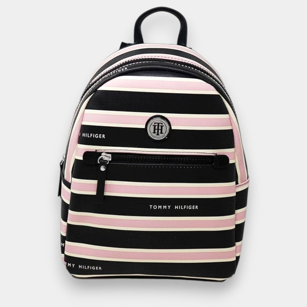 MOCHILA TOMMY HILFIGER NEGRO CON RAYAS ROSA