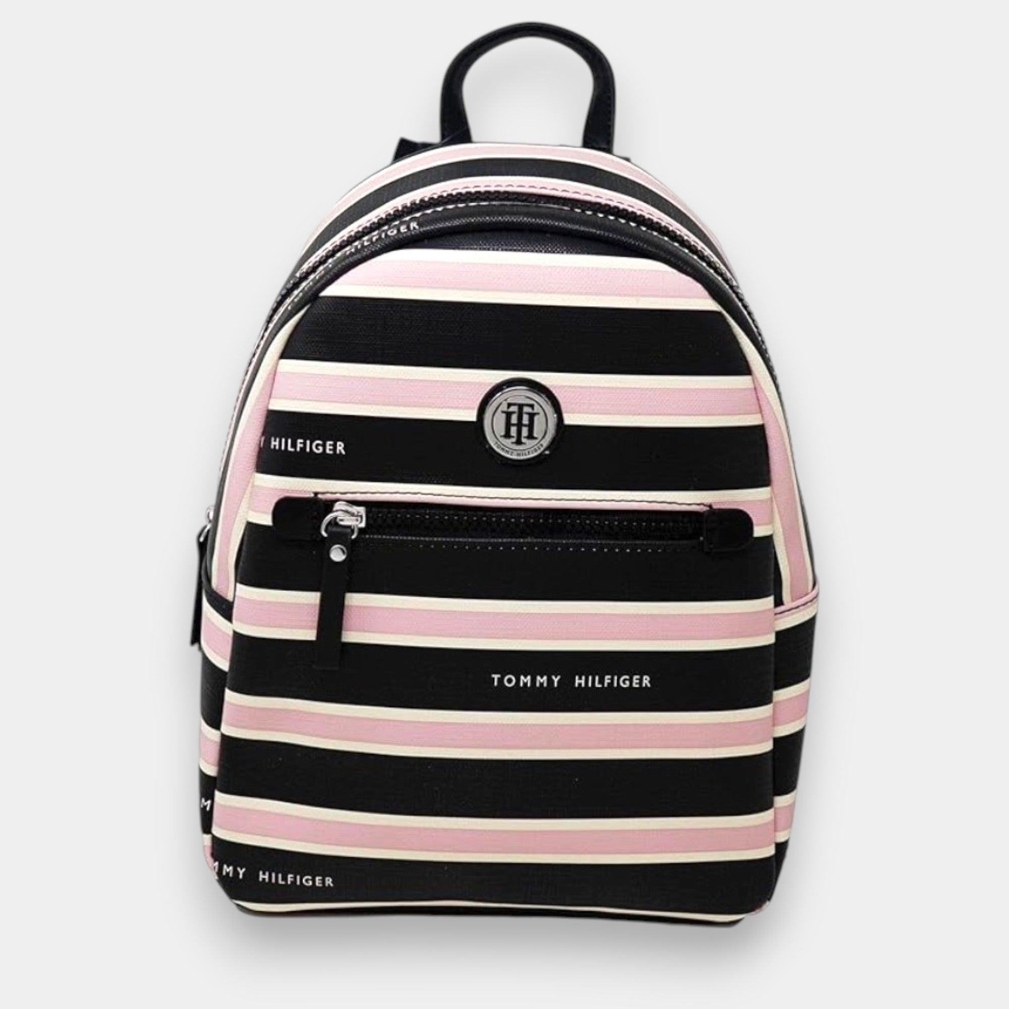 MOCHILA TOMMY HILFIGER NEGRO CON RAYAS ROSA