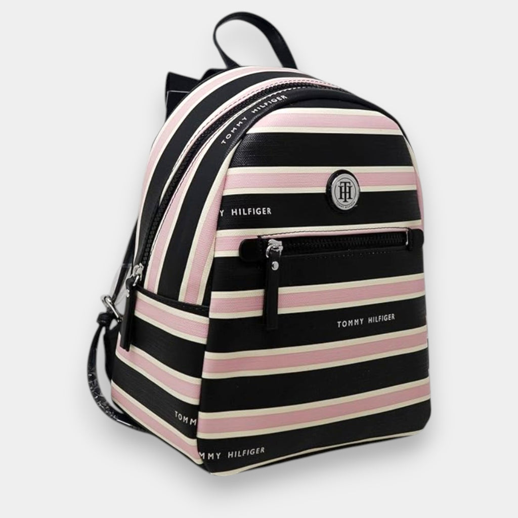 MOCHILA TOMMY HILFIGER NEGRO CON RAYAS ROSA