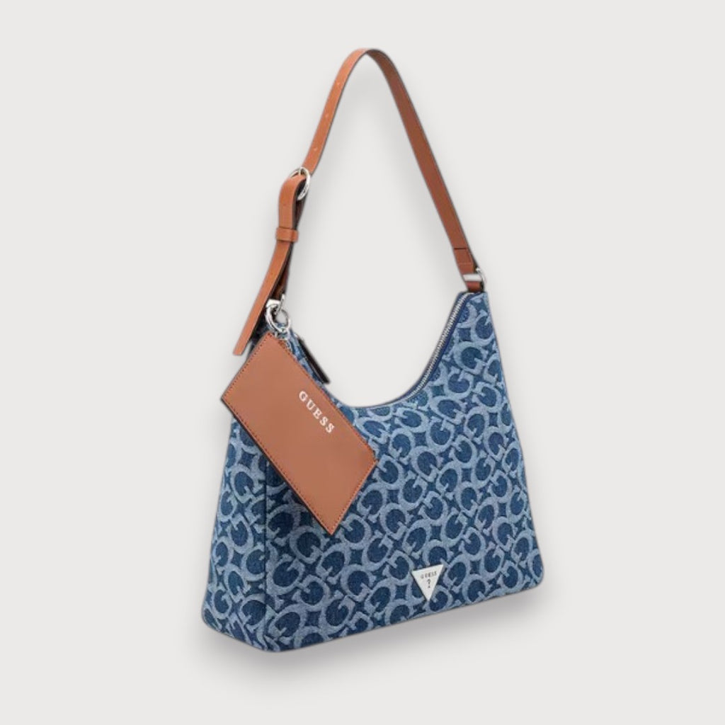Bolso Guess Satchel Demin Azul Claro Lisa Níquel