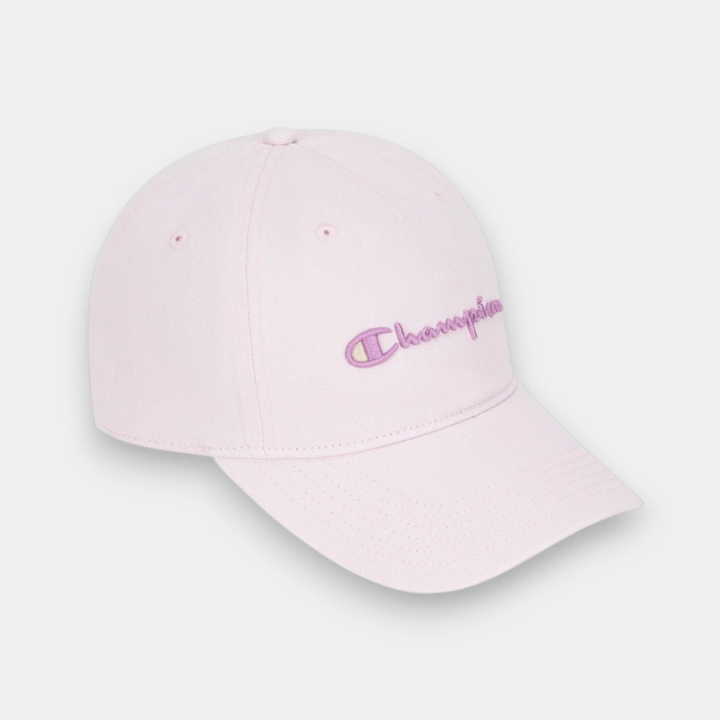Gorra  Champion ajustable con bordado de escritura rosa