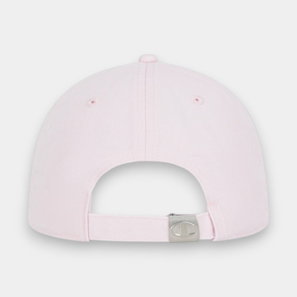 Gorra  Champion ajustable con bordado de escritura rosa