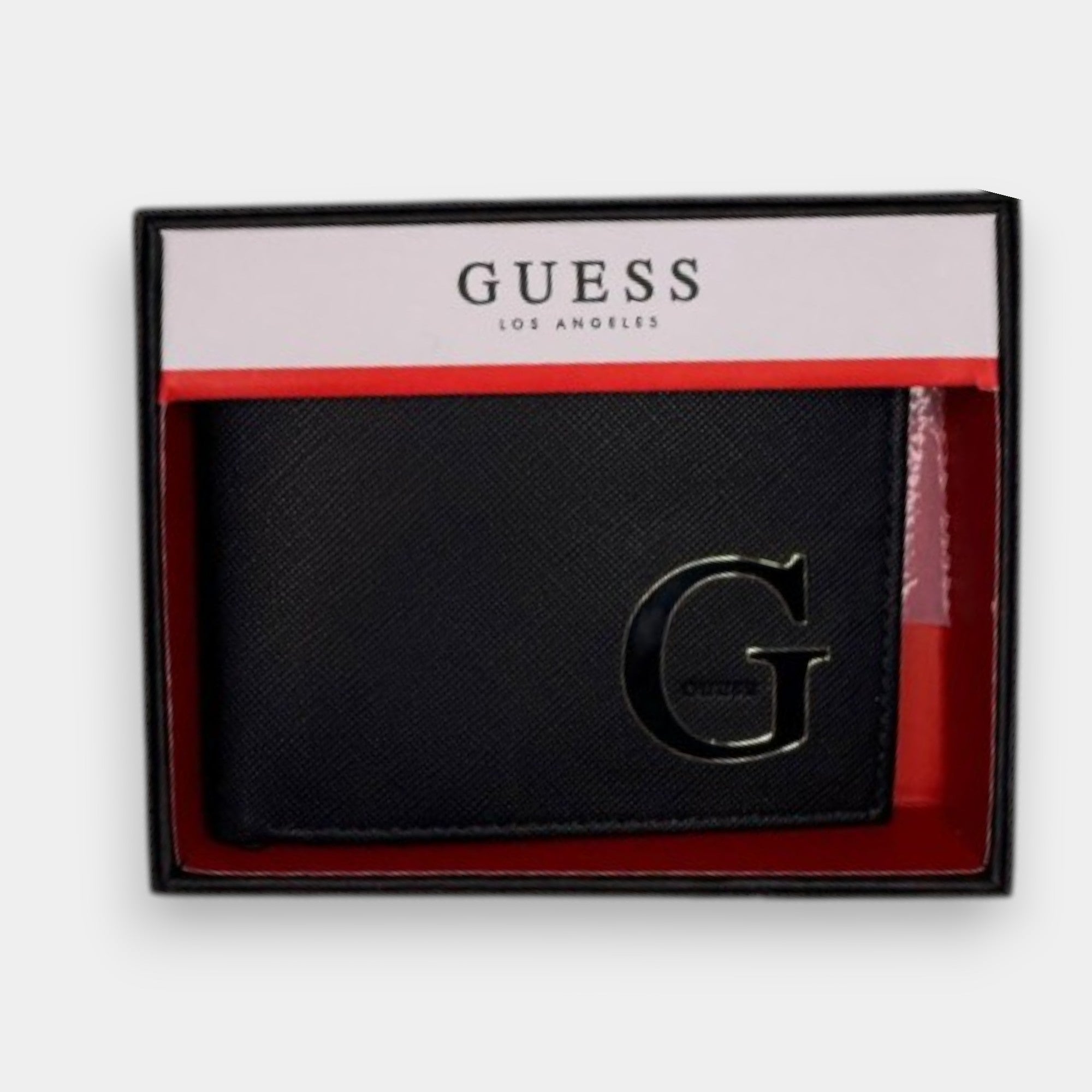Billetera Guess negra con Logotipo metalico