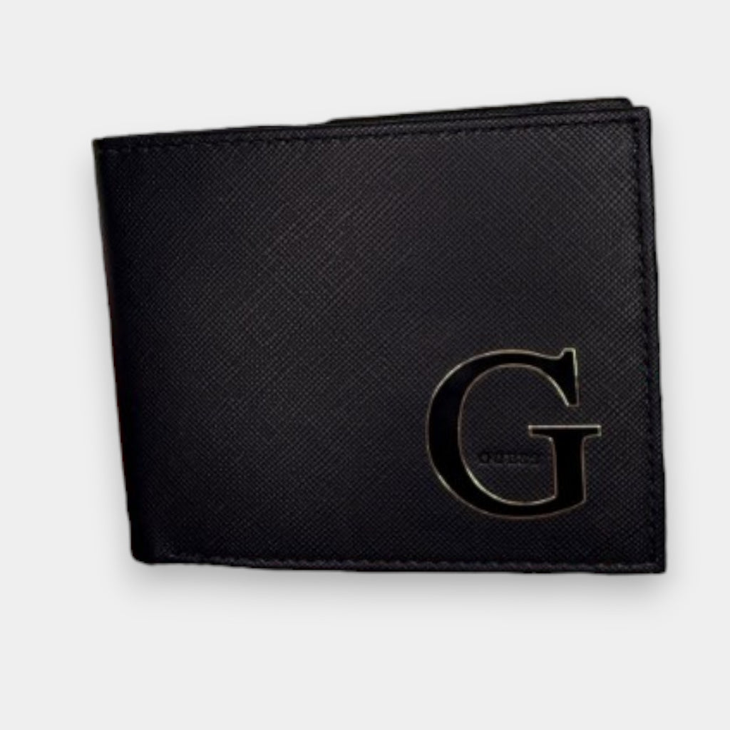 Billetera Guess negra con Logotipo metalico