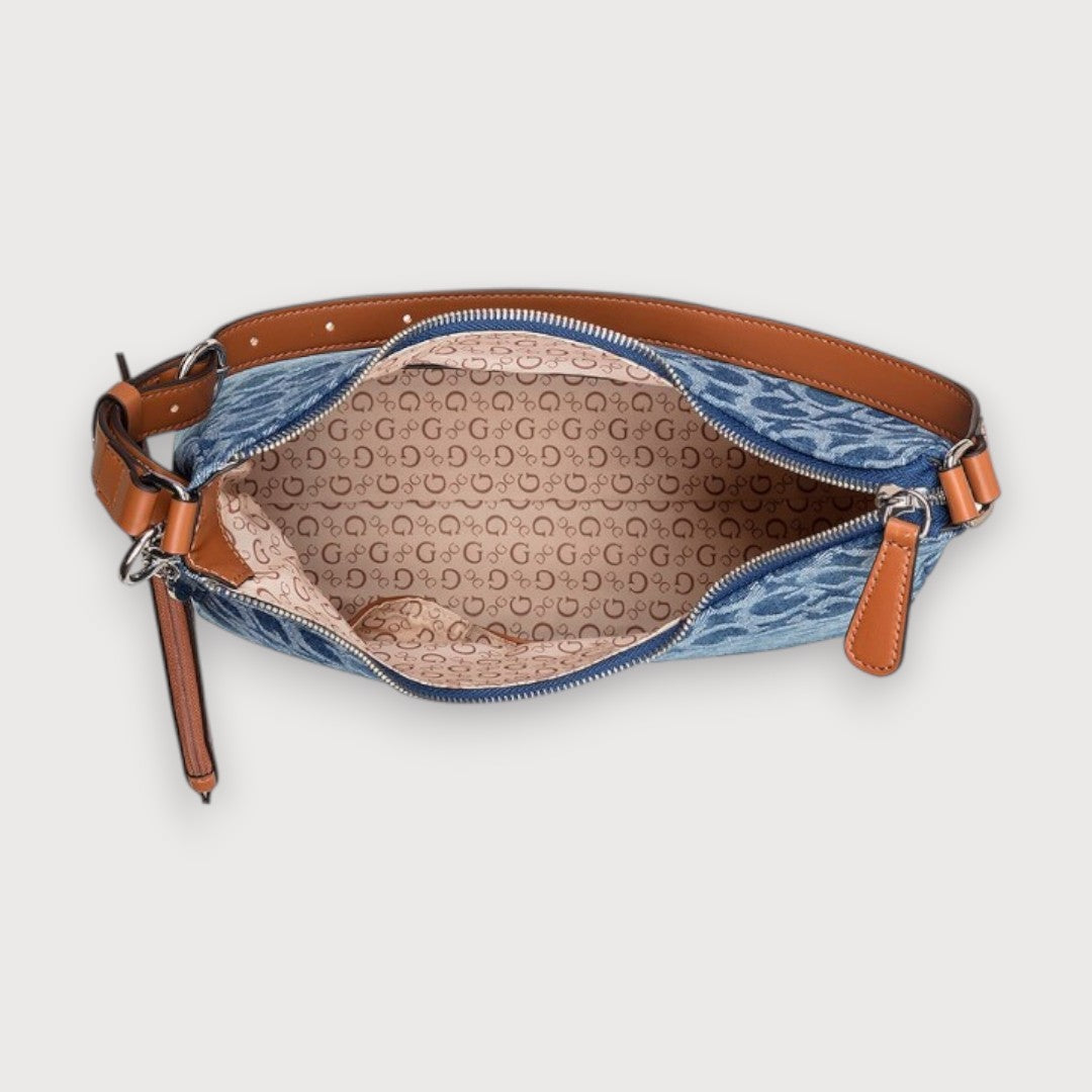 Bolso Guess Satchel Demin Azul Claro Lisa Níquel