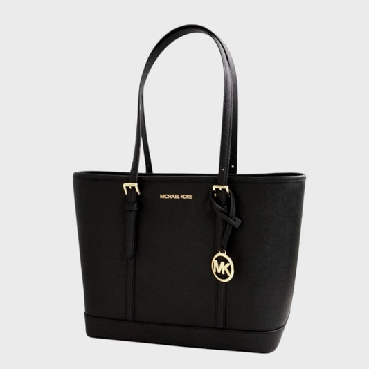 Bolso tote Jet Set Travel de piel saffiano con cremallera superior negro, Michael Kors