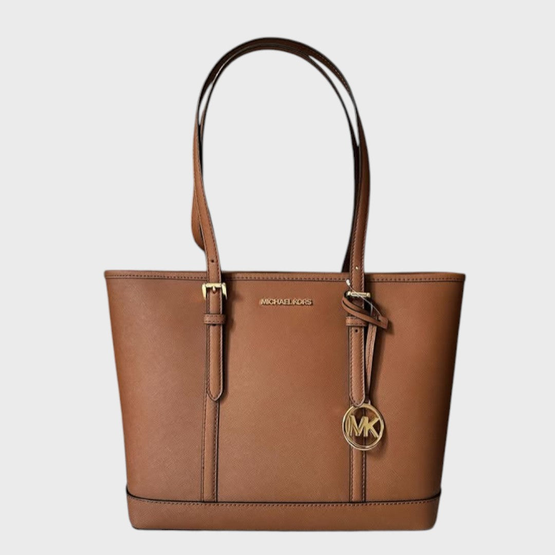 Bolso tote Jet Set Travel de piel saffiano con cremallera superior Café , Michael Kors